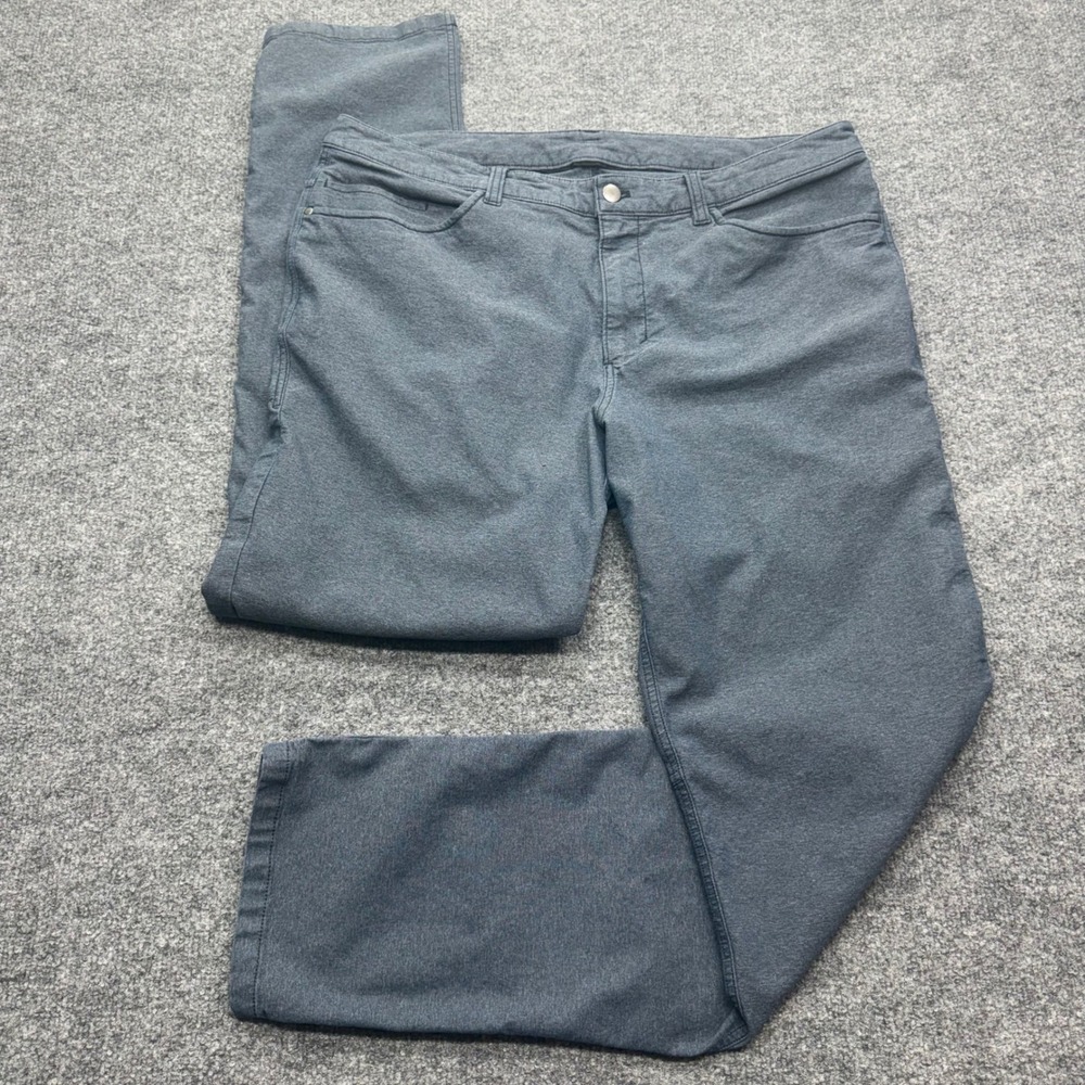 Lululemon ABC Pant Slim Warpstreme Grey Blue Mens 36 5-Pocket Tech Trousers